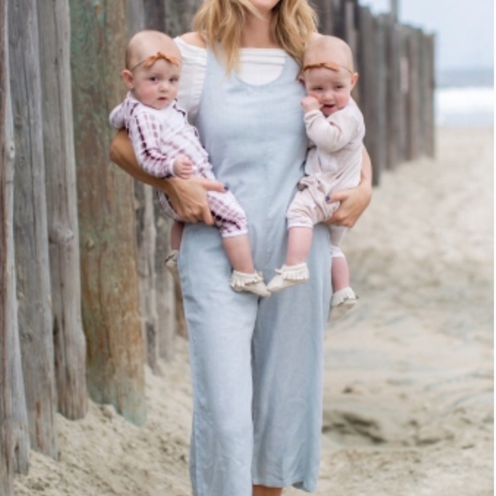 Light Blue Faded Chambray Jumpsuit-Maternity